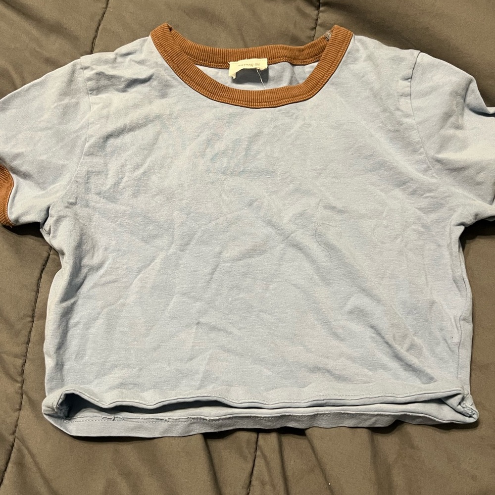 Cotton On Light Blue Tee with Brown Trim